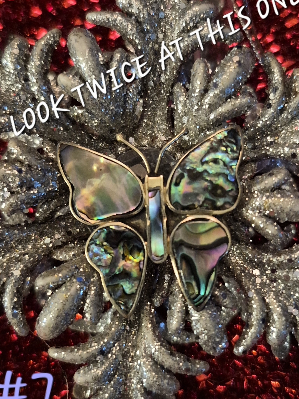 Abalone Butterfly Brooch Pin - Iridescent Green Accent